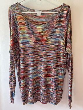 NWT Alison Sheri multicolor 3/4-sleeve knit top with rounded neckline size L
